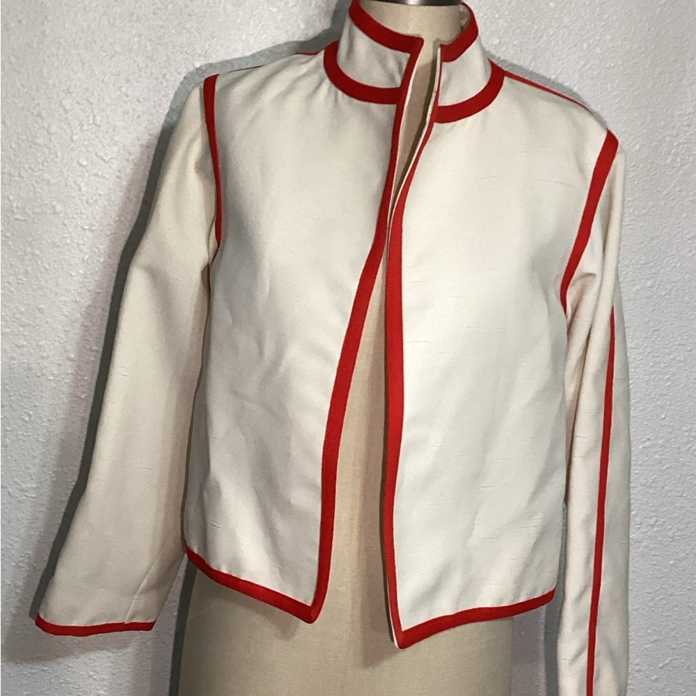 Lilli Ann vintage Women's White and Red Trim open jacket size medium